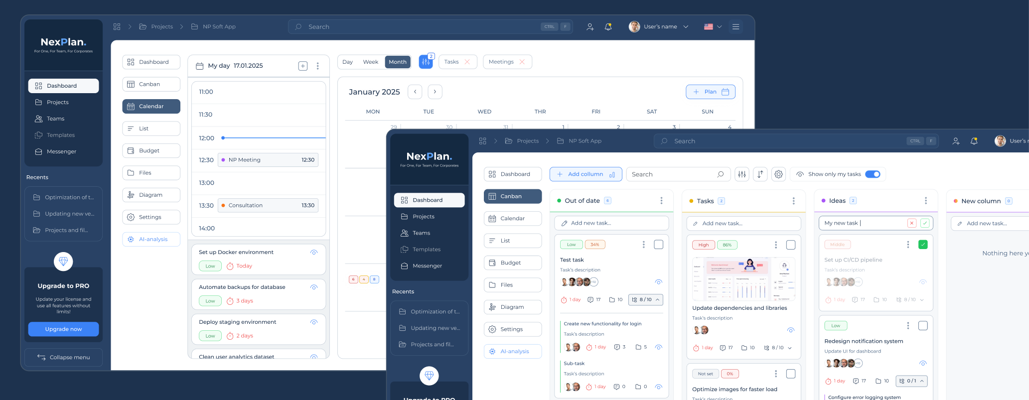 Nexplan — produktový dashboard pro řízení projektů